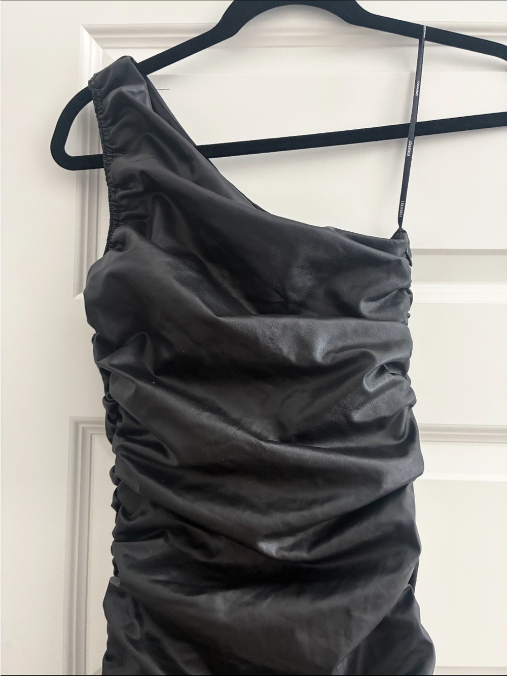 Forever 21 One-Shoulder Ruched Black Satin Dress
